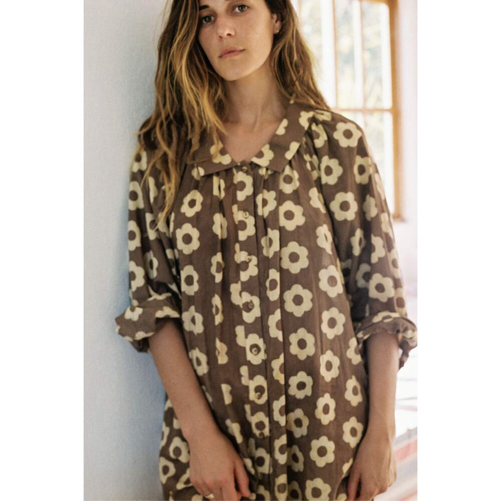 Christy Dawn The Rumi Mocha Daisy Beige Block Floral Print Maxi Dress Size XL